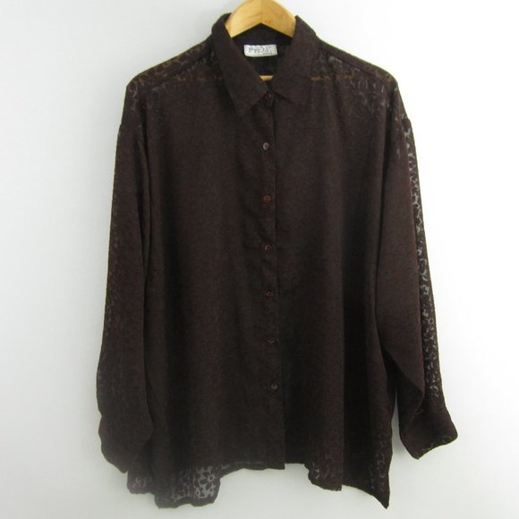 Vintage Prete Woman Plus 3X Brown Floral LS Blouse Shirt Silky Cottagecore - Picture 1 of 12